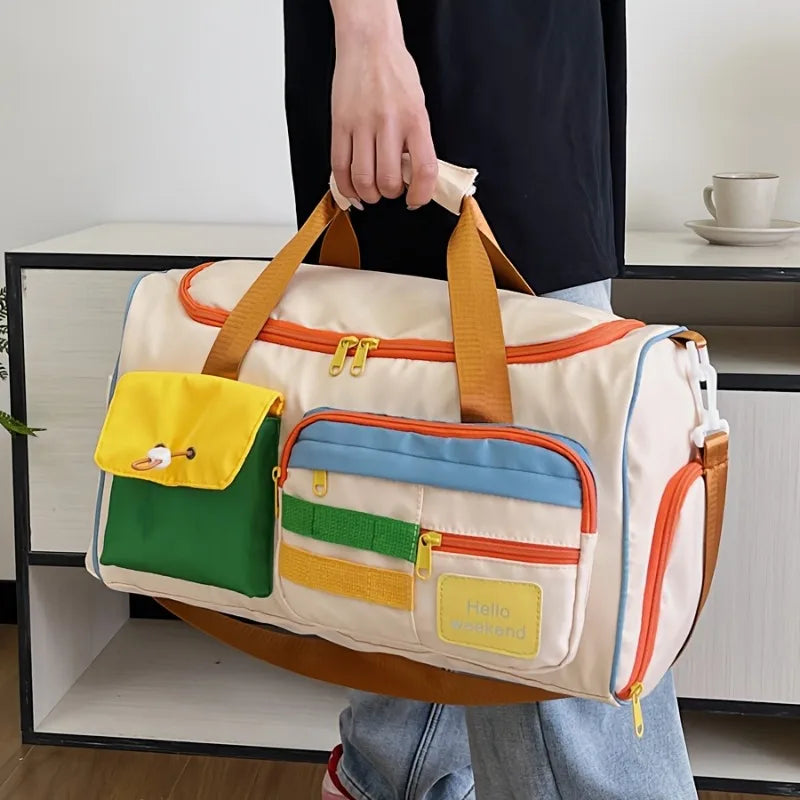 Large Capacity Oxford Fabric Gym Duffel Bag with Shoe Compartment & Adjustable Shoulder Straps, Multi-Pocket Travel Bag