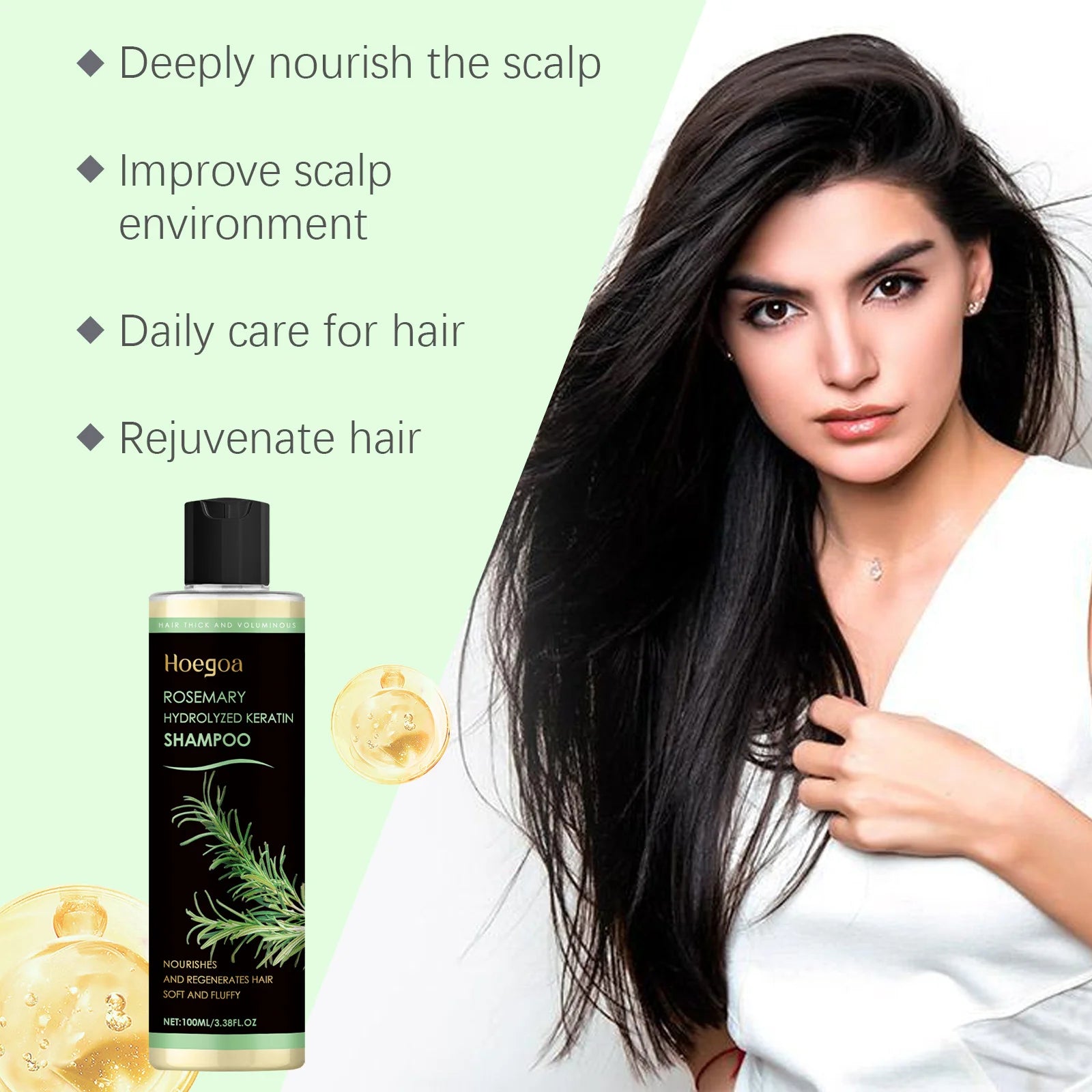 Rosemary Hair Shampoo Hair Regrowth Deep Nourishing Repair Split Ends Hair Soothing Scalp Anti Dandruff Hair Strengthens Shampoo
