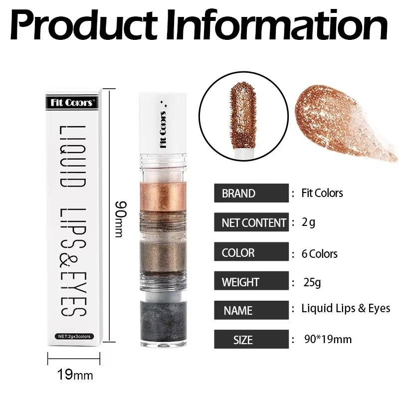 Fit Colors 3 Sections Smoky Eye Water Eyeshadow Diamond Liquid Pearl Shimmer Eye Shadow Liquid Lip Dye