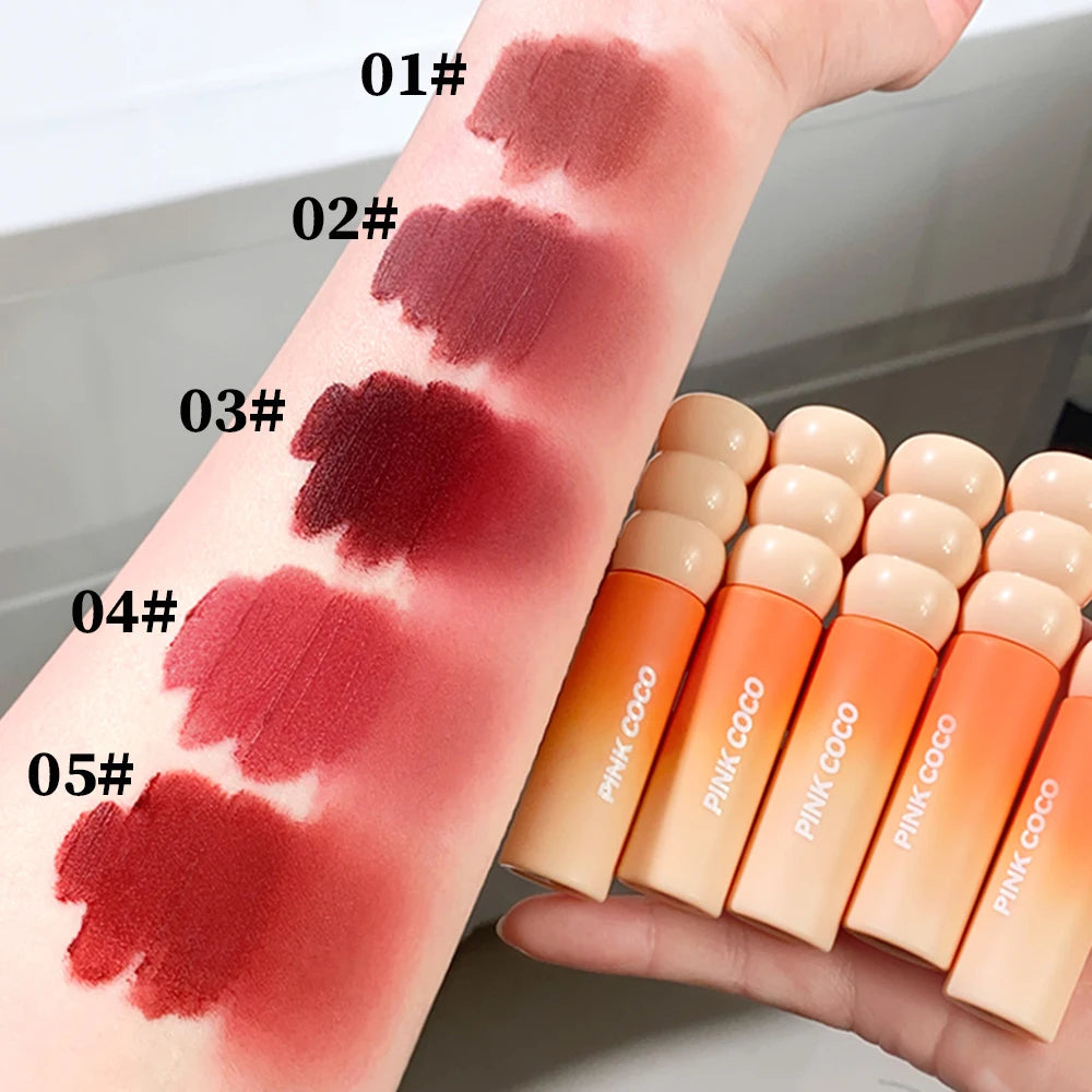 PINK COCO Sunset Galaxy Lip Glaze Matte Matte Velvet Lip Mud Low-saturation Tone Autumn and Winter Matte Lip Glaze