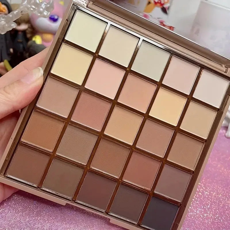25 Shades Matte Finish Eyeshadow Palette, Neutral Grey Brown Earth Tones, Matte & Shimmer Finishes For Versatile Makeup Looks