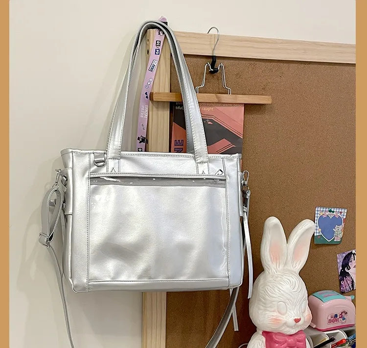 Womens Shoulder Bag Leather Sweet Lolita Jk Elegant Cute Casual Ita Bag Japanese Style Transparent Fashion Handbag
