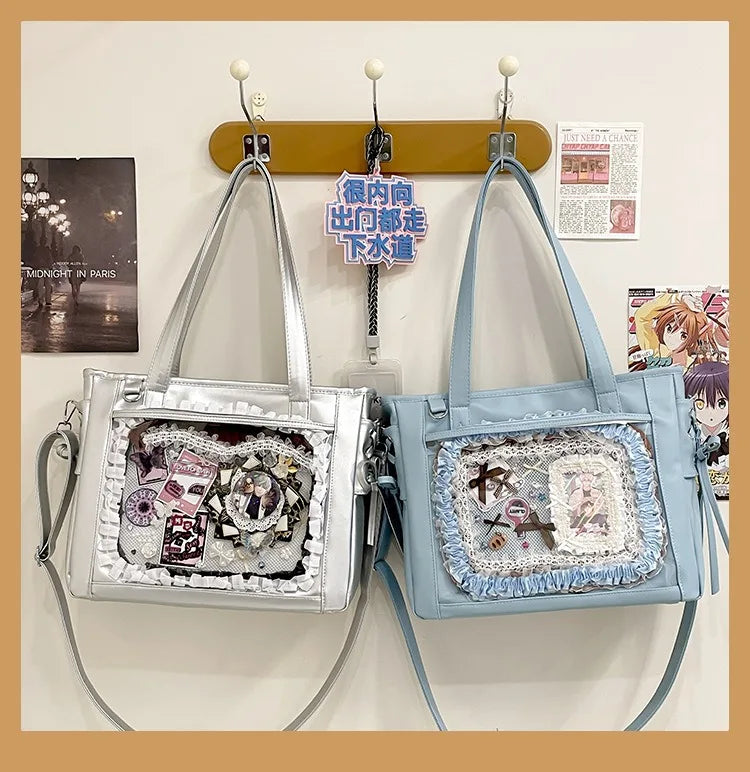 Womens Shoulder Bag Leather Sweet Lolita Jk Elegant Cute Casual Ita Bag Japanese Style Transparent Fashion Handbag