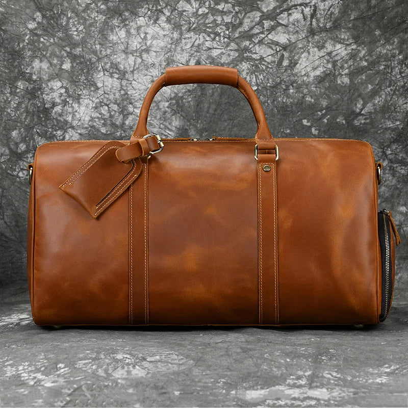 Fashionable Style Men's Leather Travel Handbags Real Cowhide Leather Duffle Bags For Man Male Weekend Bags With Shoe Pocket