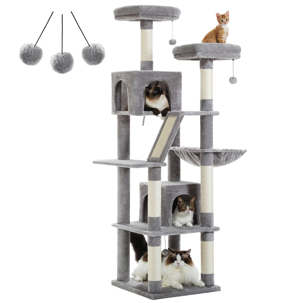 Multi-Level Cat Tree with Scratching Posts, Cozy Condo, Hammock, Large Cat Tower for Indoor Cats, Cat Scratching Board, Cat Toys