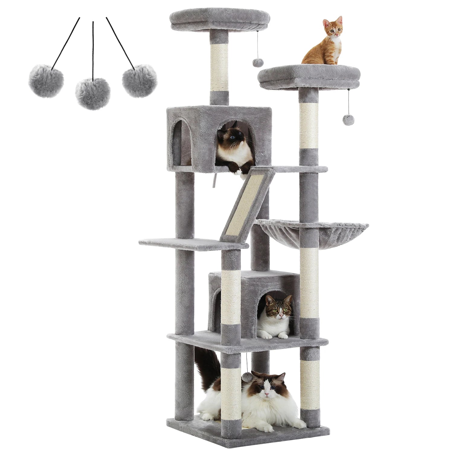 Multi-Level Cat Tree with Scratching Posts, Cozy Condo, Hammock, Large Cat Tower for Indoor Cats, Cat Scratching Board, Cat Toys