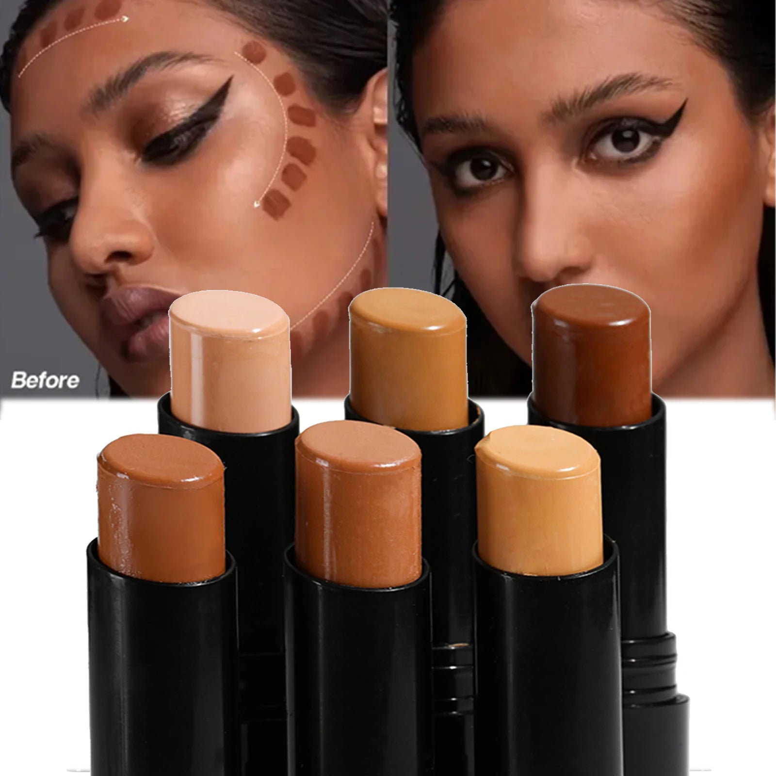 6 Color Face Concealer Contouring Stick Face Bronzer Beauty Contour Makeup Base Foundation Cream Matte High Coverage Cosmetics