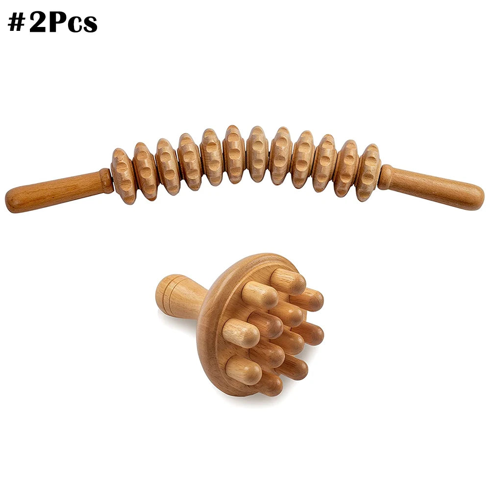 Wooden Therapy Massager Lymphatic Drainage Anti Cellulite Maderoterapia Kit - Body Contouring, Belly Waist Muscle Massage Relax