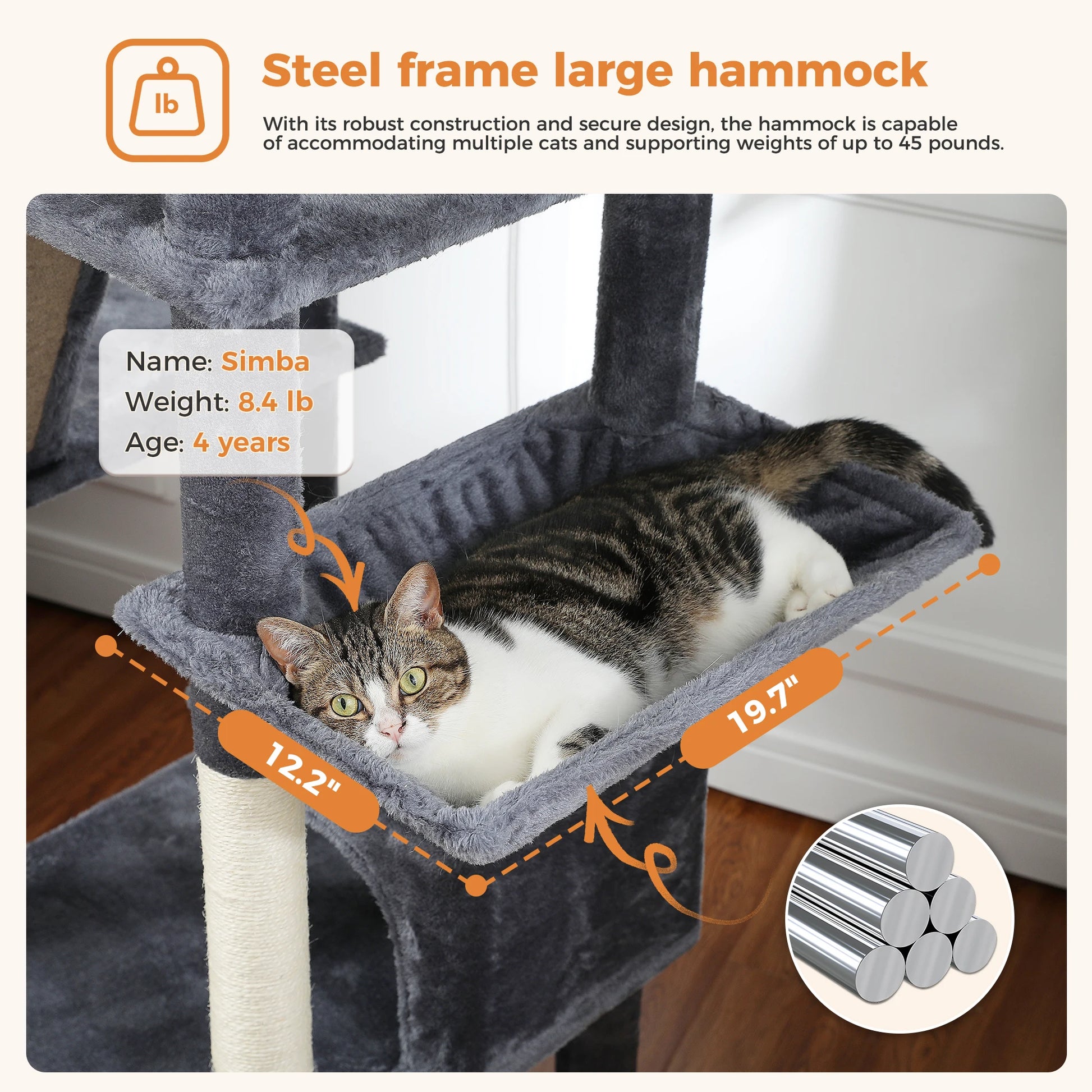 Multi-Level Cat Tree with Scratching Posts, Cozy Condo, Hammock, Large Cat Tower for Indoor Cats, Cat Scratching Board, Cat Toys