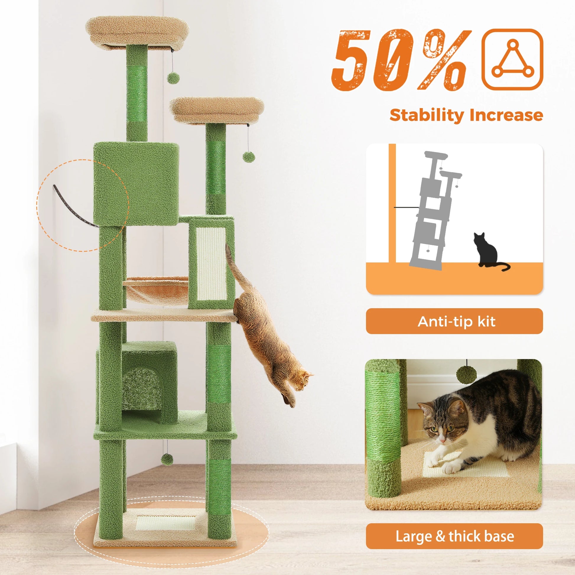 Multi-Level Cat Tree with Scratching Posts, Cozy Condo, Hammock, Large Cat Tower for Indoor Cats, Cat Scratching Board, Cat Toys