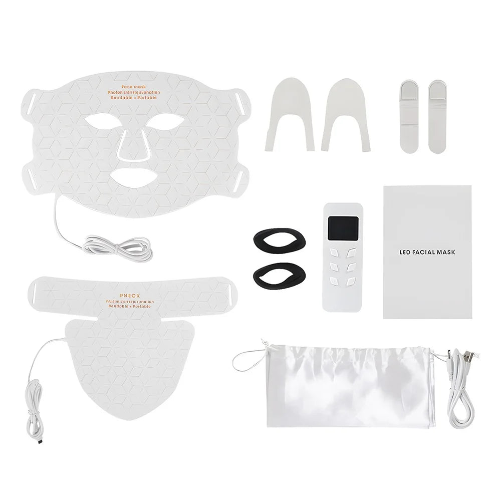 Silicone LED Mask Face With Neck 4 Colors LED Light Photon Infrared Therapy Flexible Facial Mask Repair Skin Brighten Skin Tone