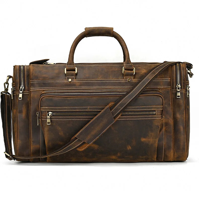 Luufan Crazy Horse Leather Men's Travel Bag Big Travel Duffel Durable Cowhide Weekend Bag Man Genuine Leather Luggage Tote Bag