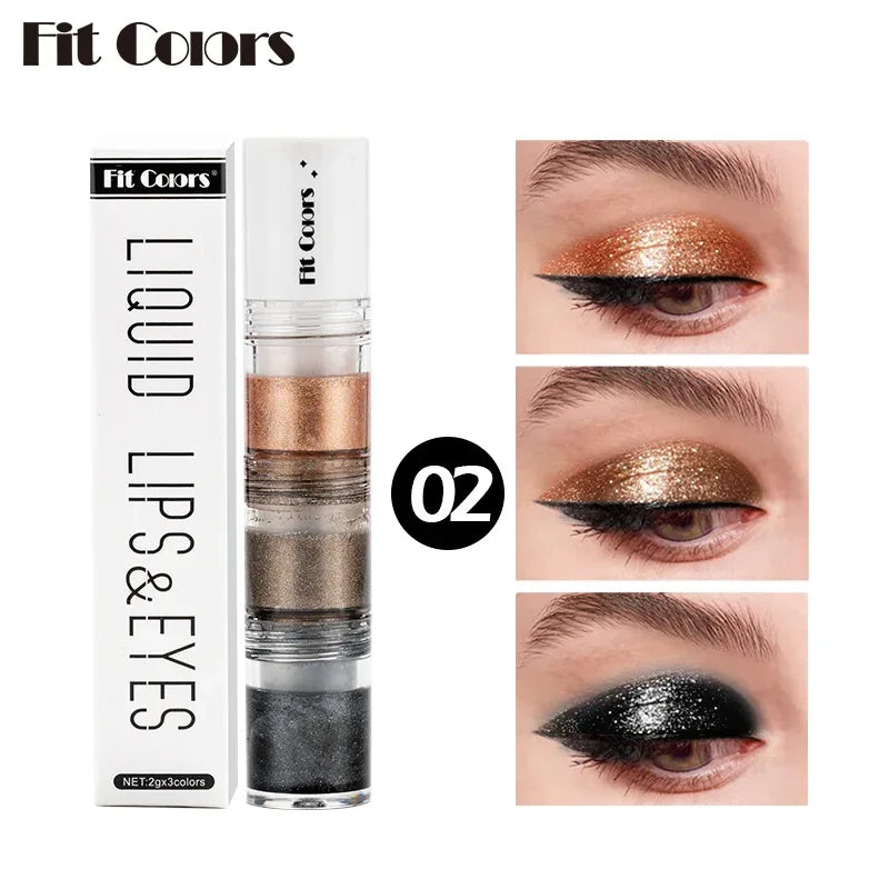 Fit Colors 3 Sections Smoky Eye Water Eyeshadow Diamond Liquid Pearl Shimmer Eye Shadow Liquid Lip Dye