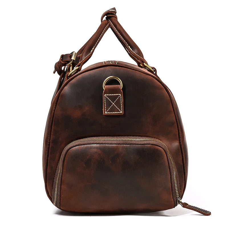 Fashionable Style Men's Leather Travel Handbags Real Cowhide Leather Duffle Bags For Man Male Weekend Bags With Shoe Pocket