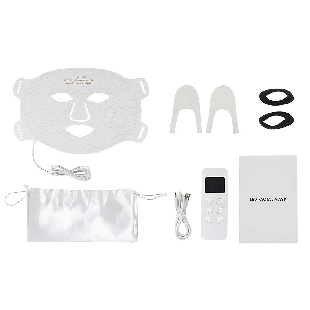Silicone LED Mask Face With Neck 4 Colors LED Light Photon Infrared Therapy Flexible Facial Mask Repair Skin Brighten Skin Tone