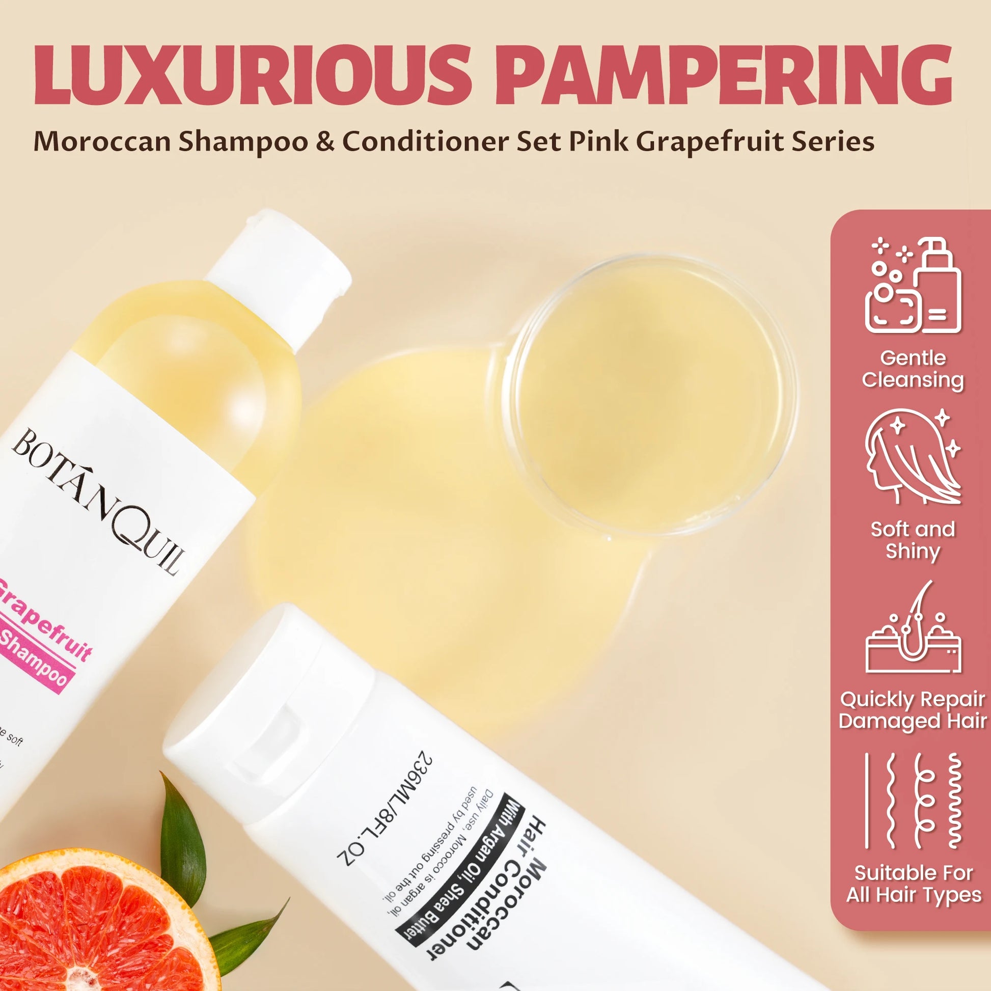 BOTÁNQUIL Moroccan Shampoo & Conditioner for Hair Care,Repairs Dry Damaged Permed and Colored Hair