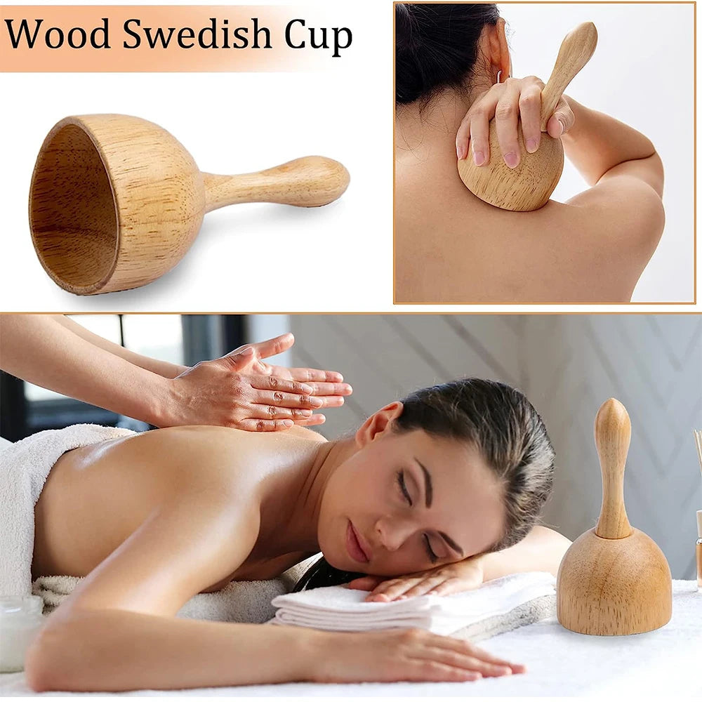 Wooden Therapy Massager Lymphatic Drainage Anti Cellulite Maderoterapia Kit - Body Contouring, Belly Waist Muscle Massage Relax