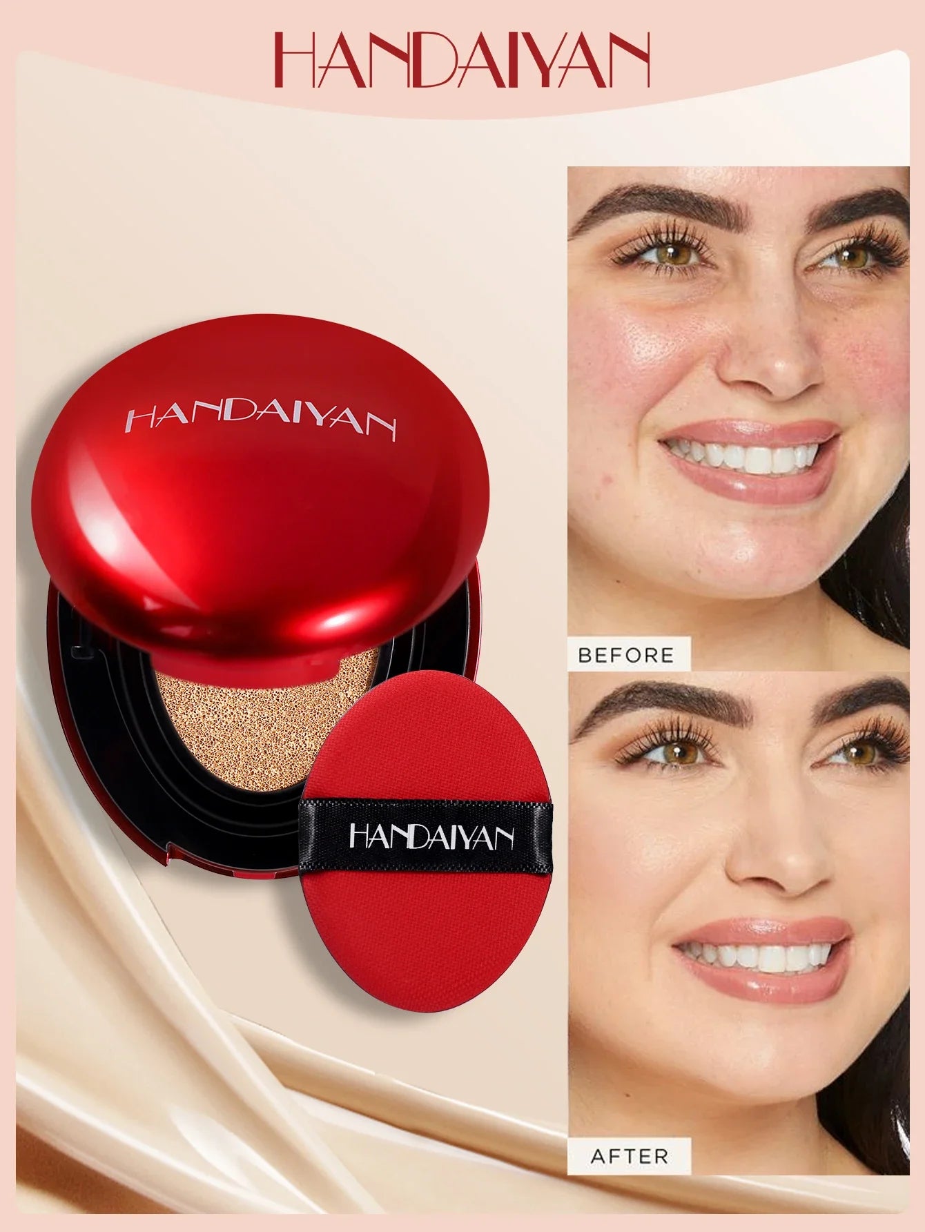 HANDAIYAN 5Color Red Box Concealer Cushion For Easy Application And Long-Lasting Skin Touching Face With Puff For Women's Makeup