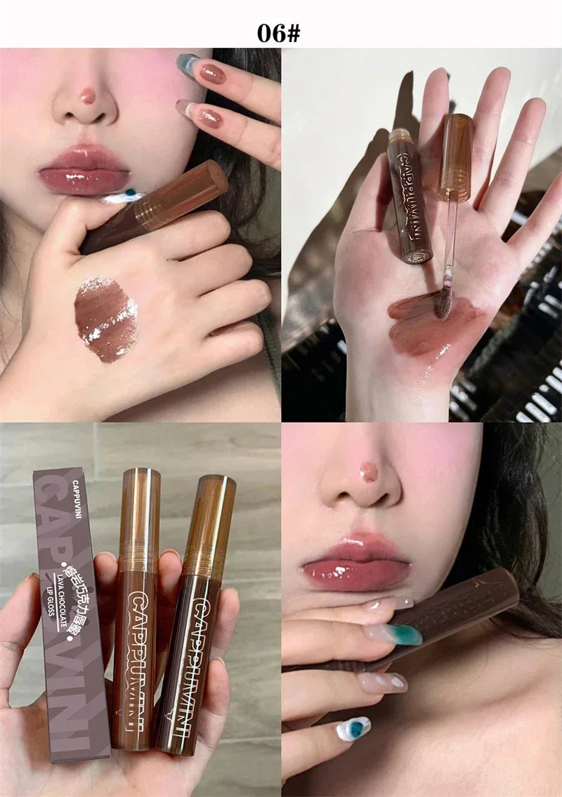 Punk Dark Brown Mirror Water Lip Gloss Red Lip Glaze Transparent Glass Lip Oil Waterproof Liquid Lipstick Clear Tint Makeup New
