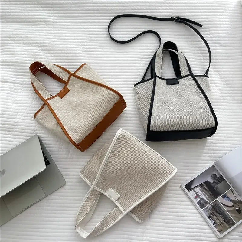 Men And Women New Fashion Canvas Clutch Single Shoulder Crossbody Bag Large Capacity Color Collision Clash Tote Bucket Bag