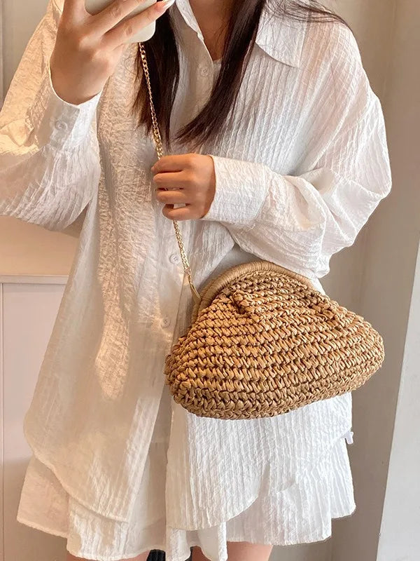 2025 Summer New Straw Weaving Crossbody Bag Fashionable and Casual Shell bag Women's Shoulder Bags with Excellent Texture bolsas