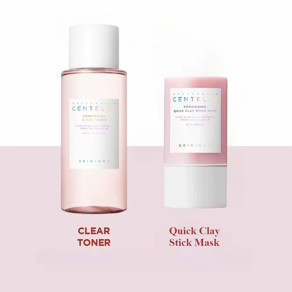 Korean Centella Skincare Pink Salt Essence Toner and Poremizing Quick Clay Stick Mask Beauty Products 2pcs Facial Pore Care Sets