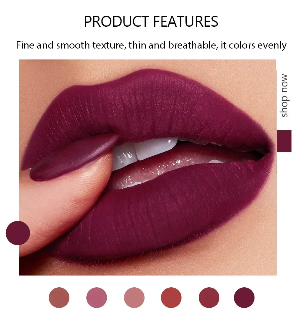 6 Colors Matte Lipstick Beauty Lip Gloss LippenstiftTinted Balm 24 Hours Waterproof Free Shipping Makeup