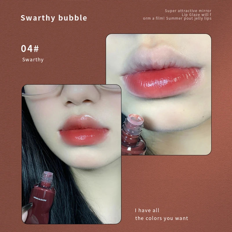 6 Colors Jelly Mirror Water Lip Gloss Transparent Glass Lip Glaze Waterproof Liquid Lipstick Nude Brown Clear Lip Tint Makeup