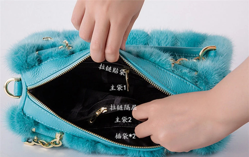 2021 New Mink Fur Bag Women Luxury Handbags Elegant Ladies Single Shoulder Bag Female Leather Solid Color Party Hand Bag