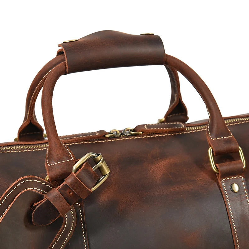 Fashionable Style Men's Leather Travel Handbags Real Cowhide Leather Duffle Bags For Man Male Weekend Bags With Shoe Pocket