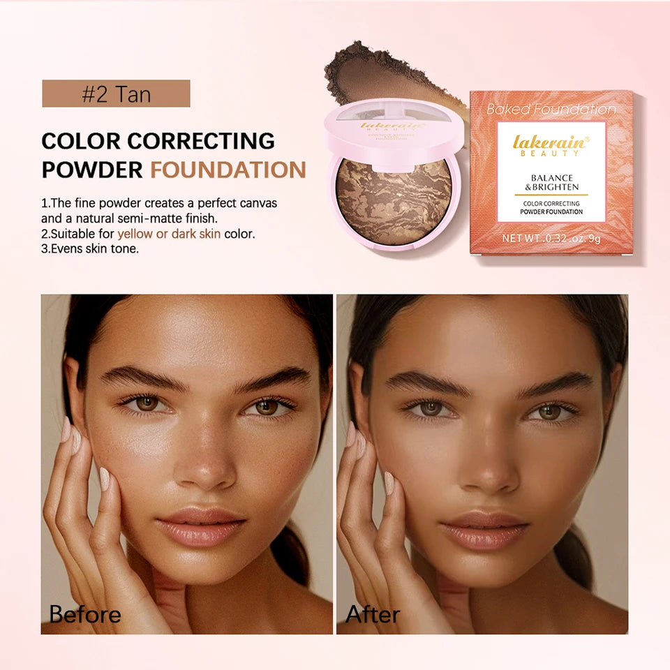 NEW YORK Baked Brighten Color Correcting Powder Foundation Fair Buildable Light to Medium Coverage Demi-Matte Natural Finish