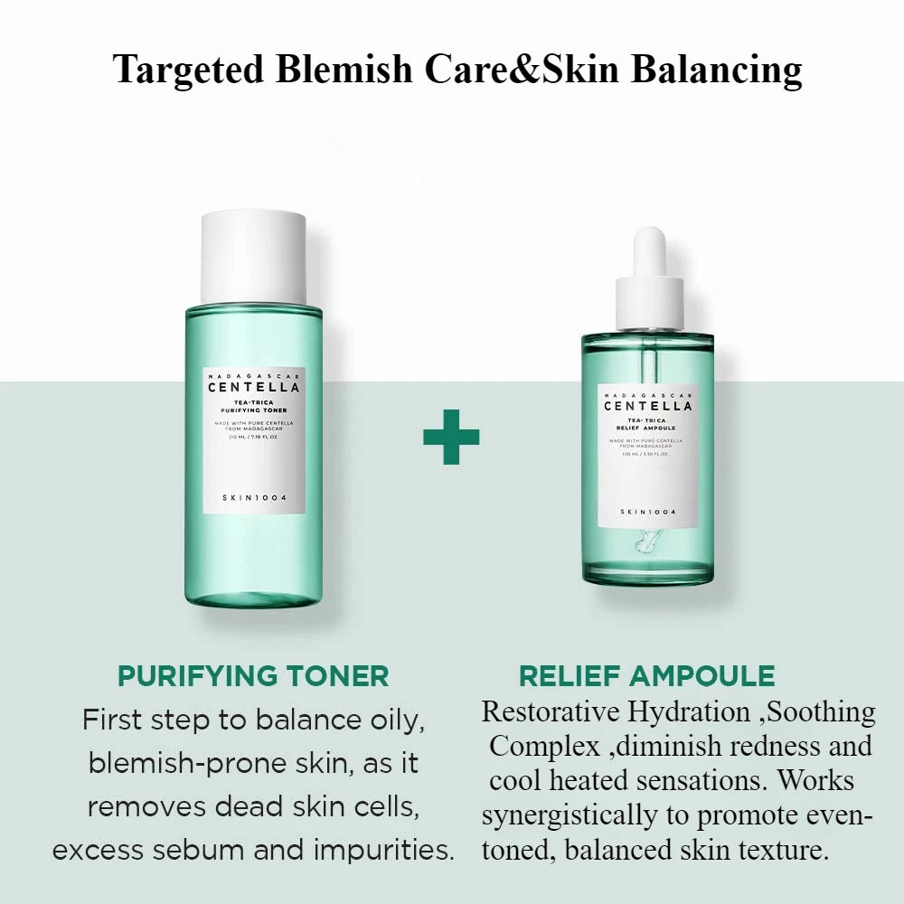 Korean Centella Tea-Trica BHA Foam Cleanser Purifying Toner Face Ampoule Serum and B5 Cream Relief Skincare Beauty Products Set