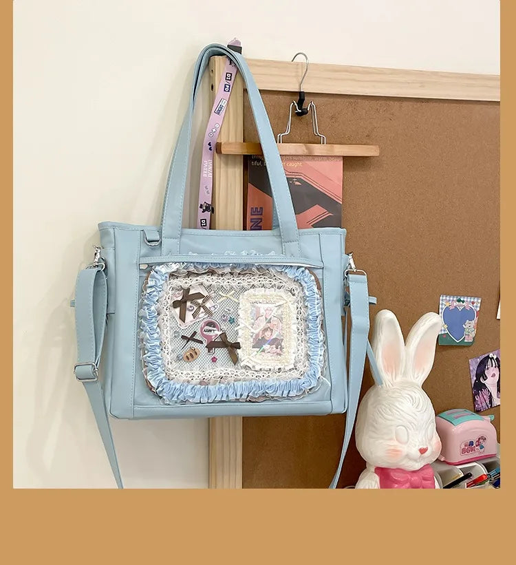 Womens Shoulder Bag Leather Sweet Lolita Jk Elegant Cute Casual Ita Bag Japanese Style Transparent Fashion Handbag