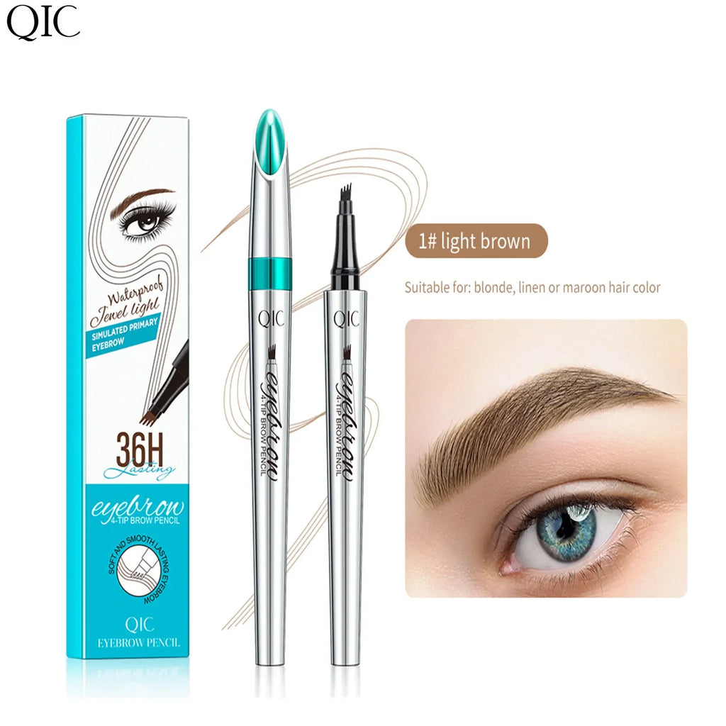 Eyebrow Pen 4 Forks Tip Eyebrow Tattoo Pencil Long Lasting Quick Drying Ultra-fine Sweat-Proof Dark Brown Makeup