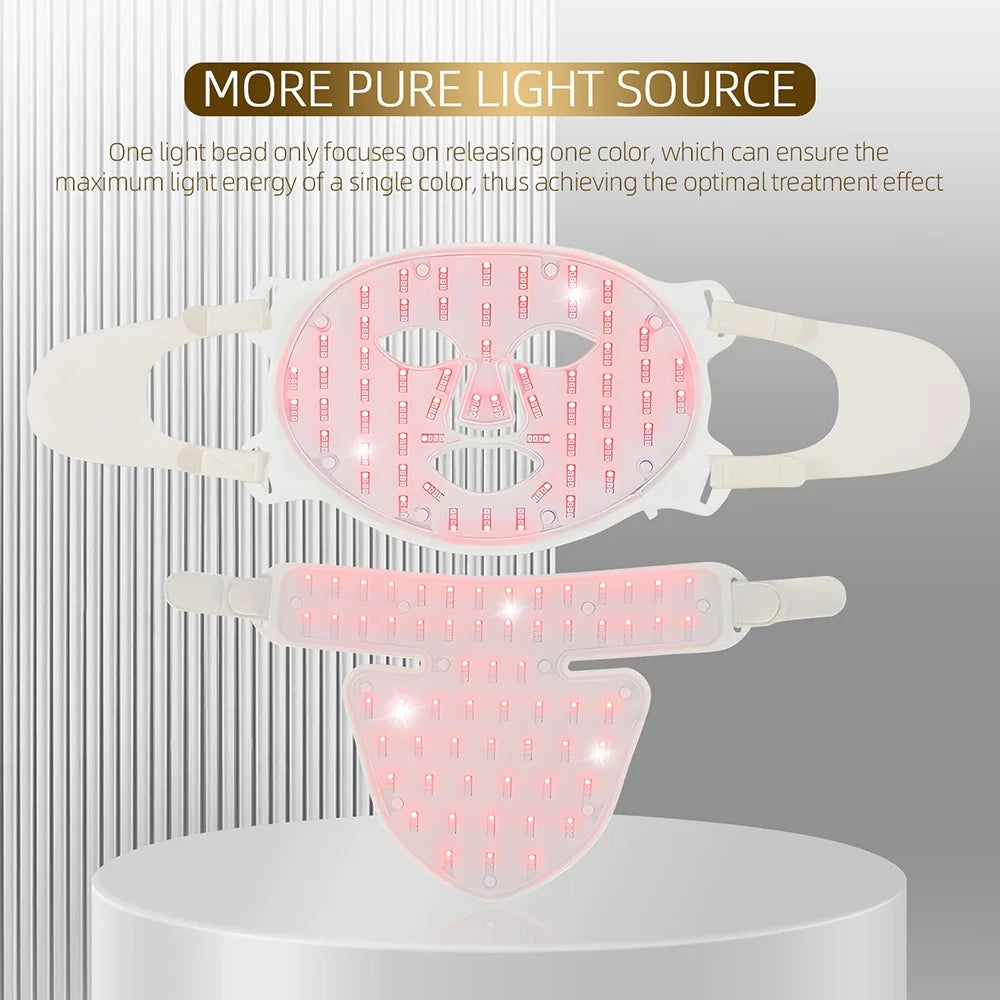 Silicone LED Mask Face With Neck 4 Colors LED Light Photon Infrared Therapy Flexible Facial Mask Repair Skin Brighten Skin Tone