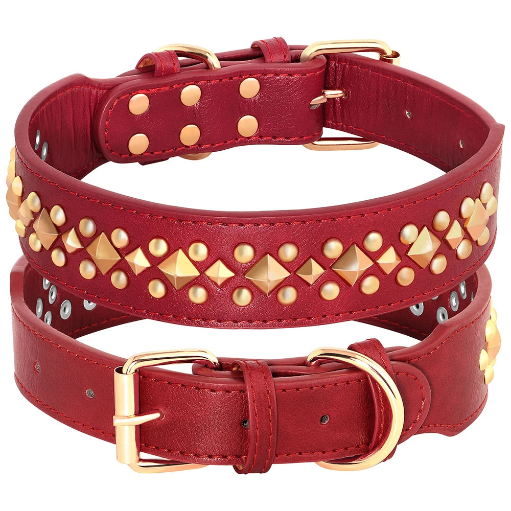 Studded Leather Dog Collar Soft PU Leather Dog Collars Cool Rivet Studded Pet Collar for Medium Large Dogs French Bulldog XL