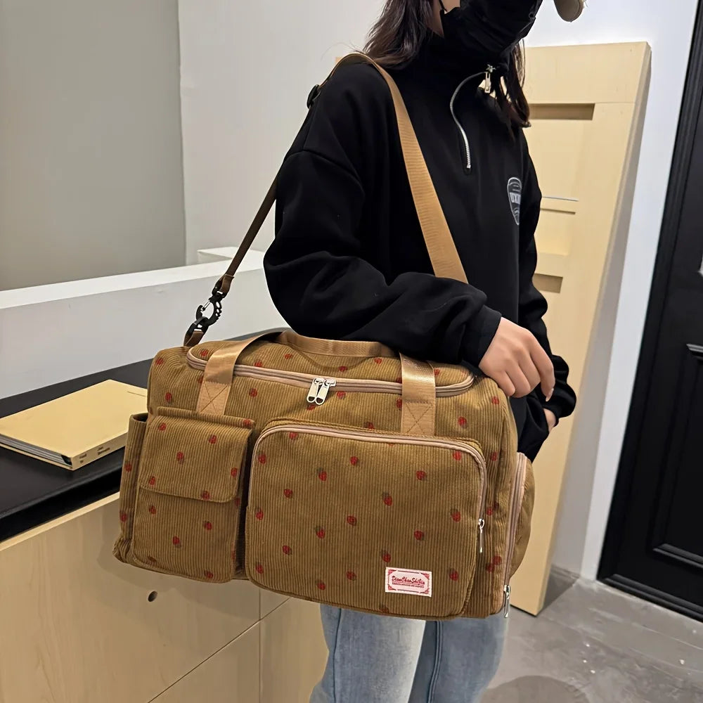 Large Capacity Casual Strawberry Print Duffel Bag with Multiple Compartments - Ideal for Travel, Gym, and Everyday Use