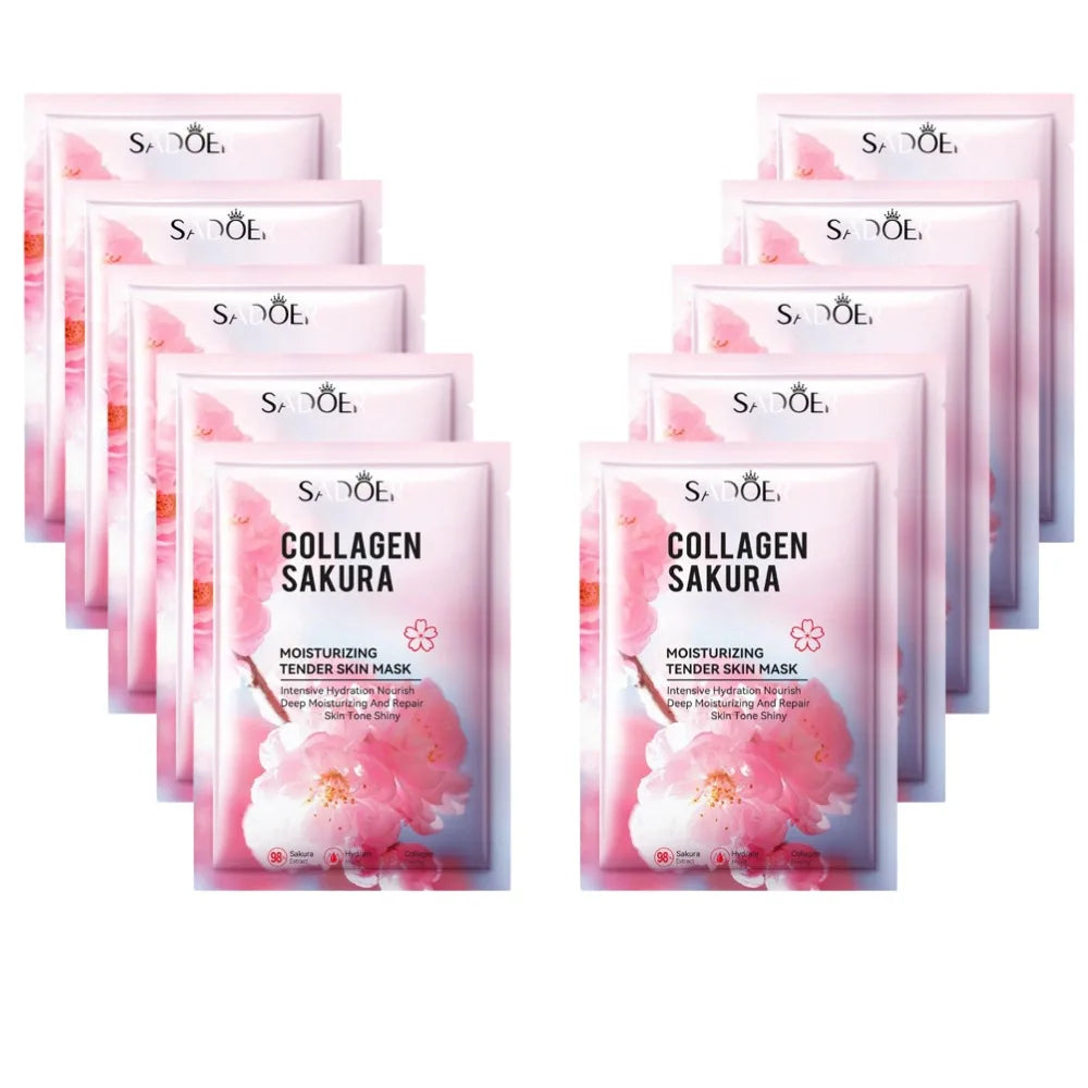 Sakura Collagen Face Mask Moisturizing Lifting Firming Essence Reduces Wrinkles Fine Lines Brighten Facial Mask Beauty Skin Care