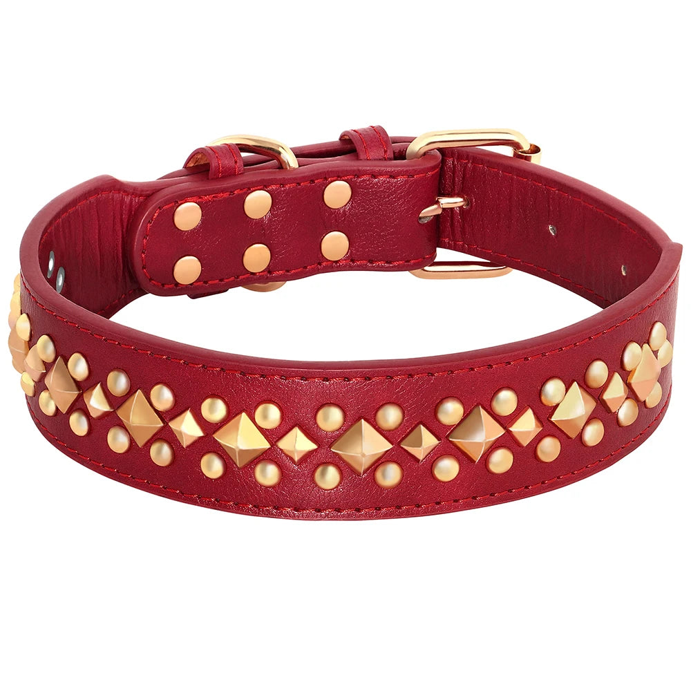 Studded Leather Dog Collar Soft PU Leather Dog Collars Cool Rivet Studded Pet Collar for Medium Large Dogs French Bulldog XL