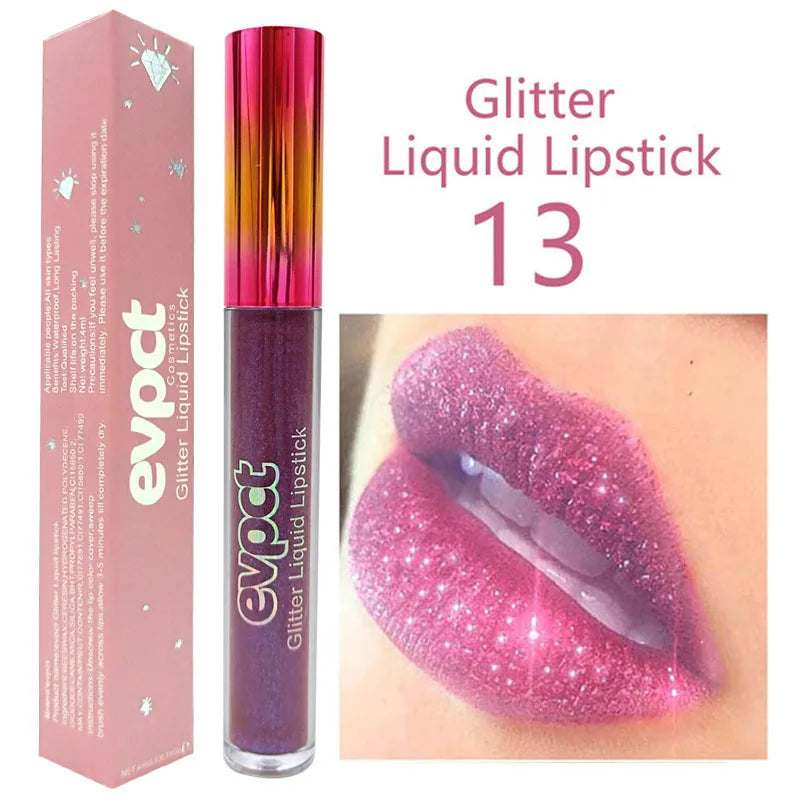 15 Color Glitter Liquid Lipsticks Shimmer Shiny Lipgloss Pearlescent Lip Tint Waterproof Long Lasting Matte Diamond Lips Glaze