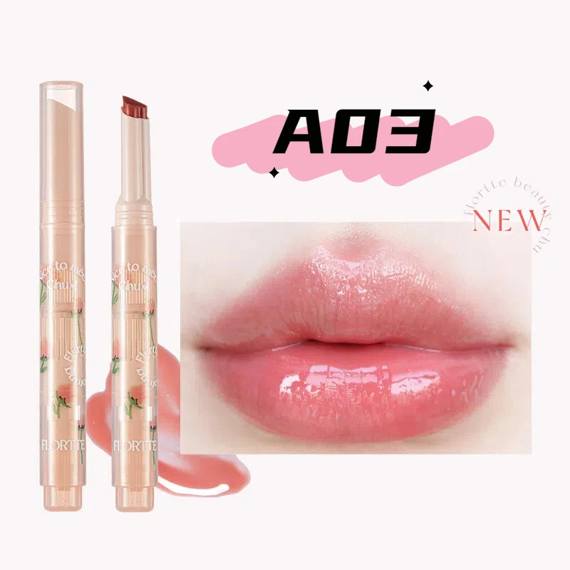FLORTTE Solid Lip Gloss Water Light Glitter Clear Lipstick Pink Mirror Lip Glaze Jelly Moisturizing Lip Tint Cosmetics Makeup