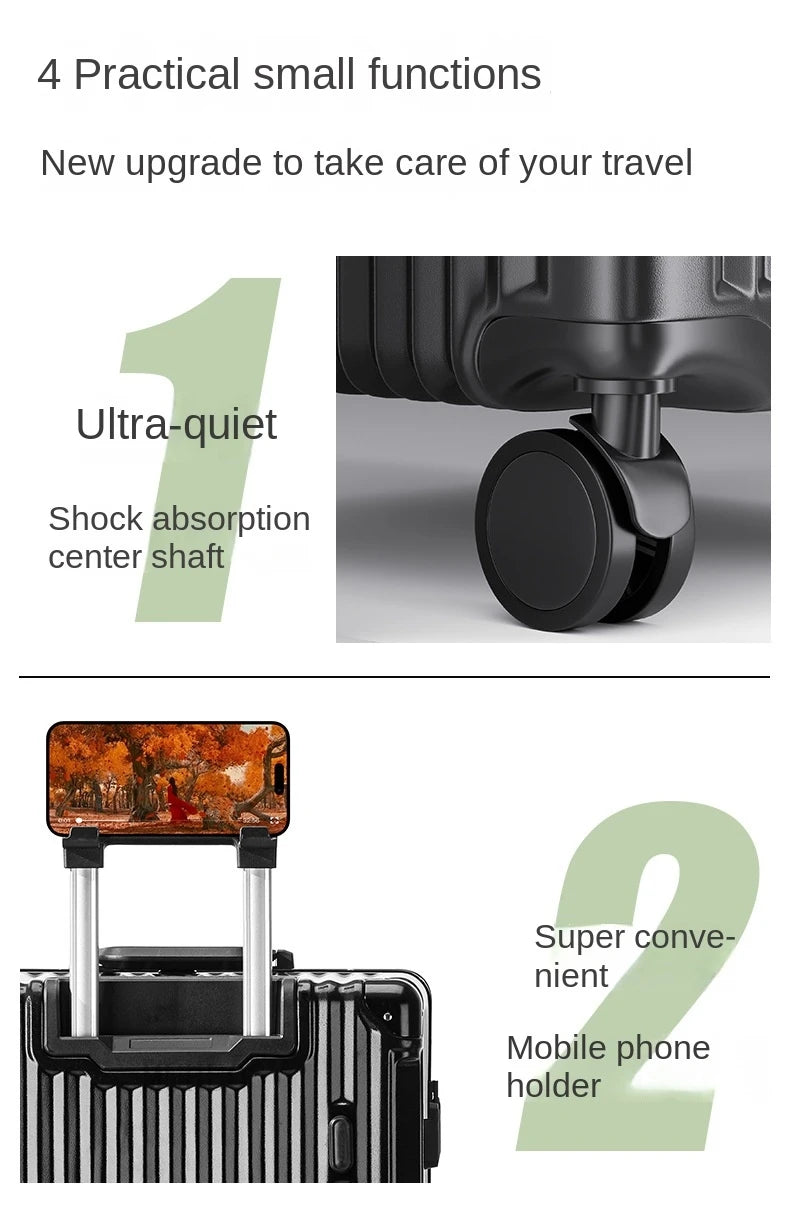 Front Opening Suitcase 2025 New Large Capacity 20/30 inch Aluminum Frame Luggage with USB Cup Holder Laptop Bag Travel Suitcases