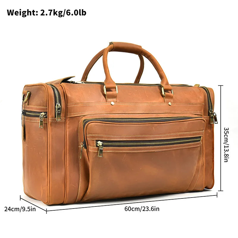 Luufan Crazy Horse Leather Men's Travel Bag Big Travel Duffel Durable Cowhide Weekend Bag Man Genuine Leather Luggage Tote Bag