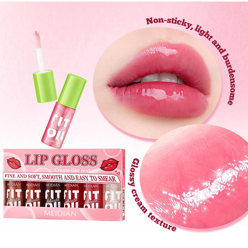 Lip Gloss Kit (6 Colors),Mirror Finish Water Shine Lipstick Set,Long-Lasting Moisturizing Lightweight Lipgloss,Non-sticky Makeup
