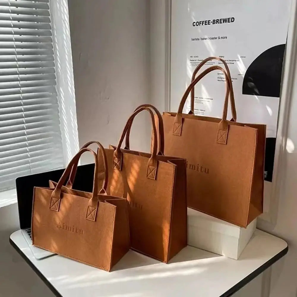 S/M/L Women Korean Simple Felt Shoulder Bag Fashion Solid Color Messenger Bag Handbag Large Capacity Travel Casual Crossbody Bag