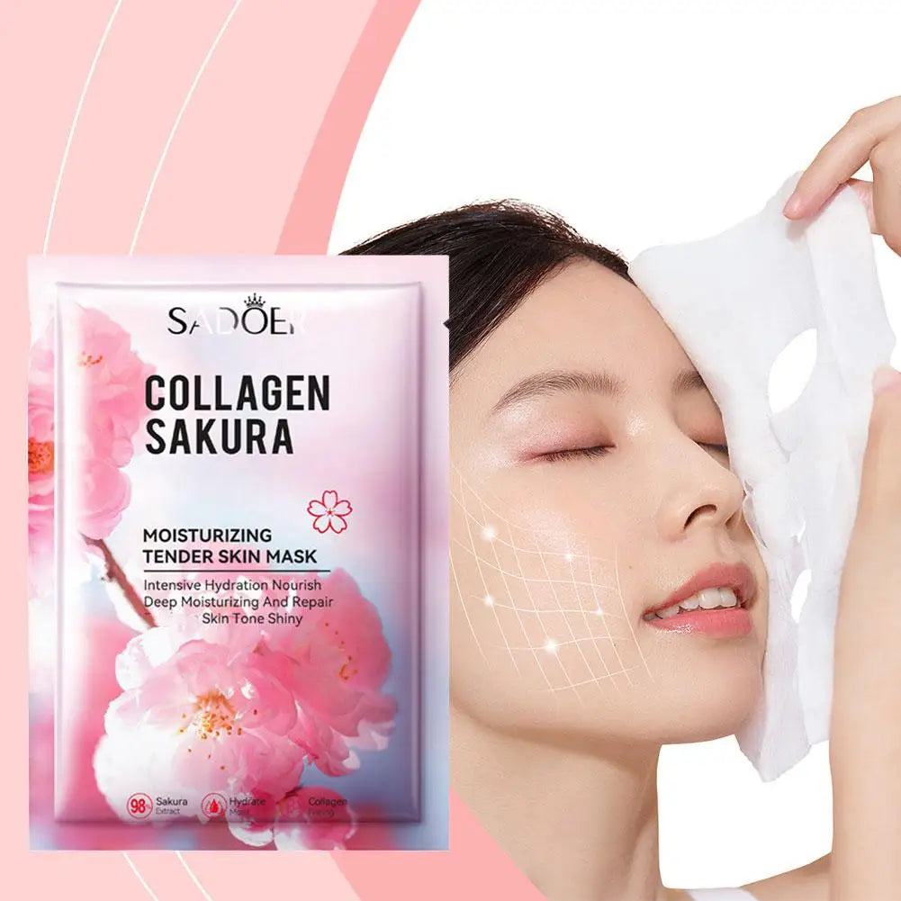 Sakura Collagen Face Mask Moisturizing Lifting Firming Essence Reduces Wrinkles Fine Lines Brighten Facial Mask Beauty Skin Care