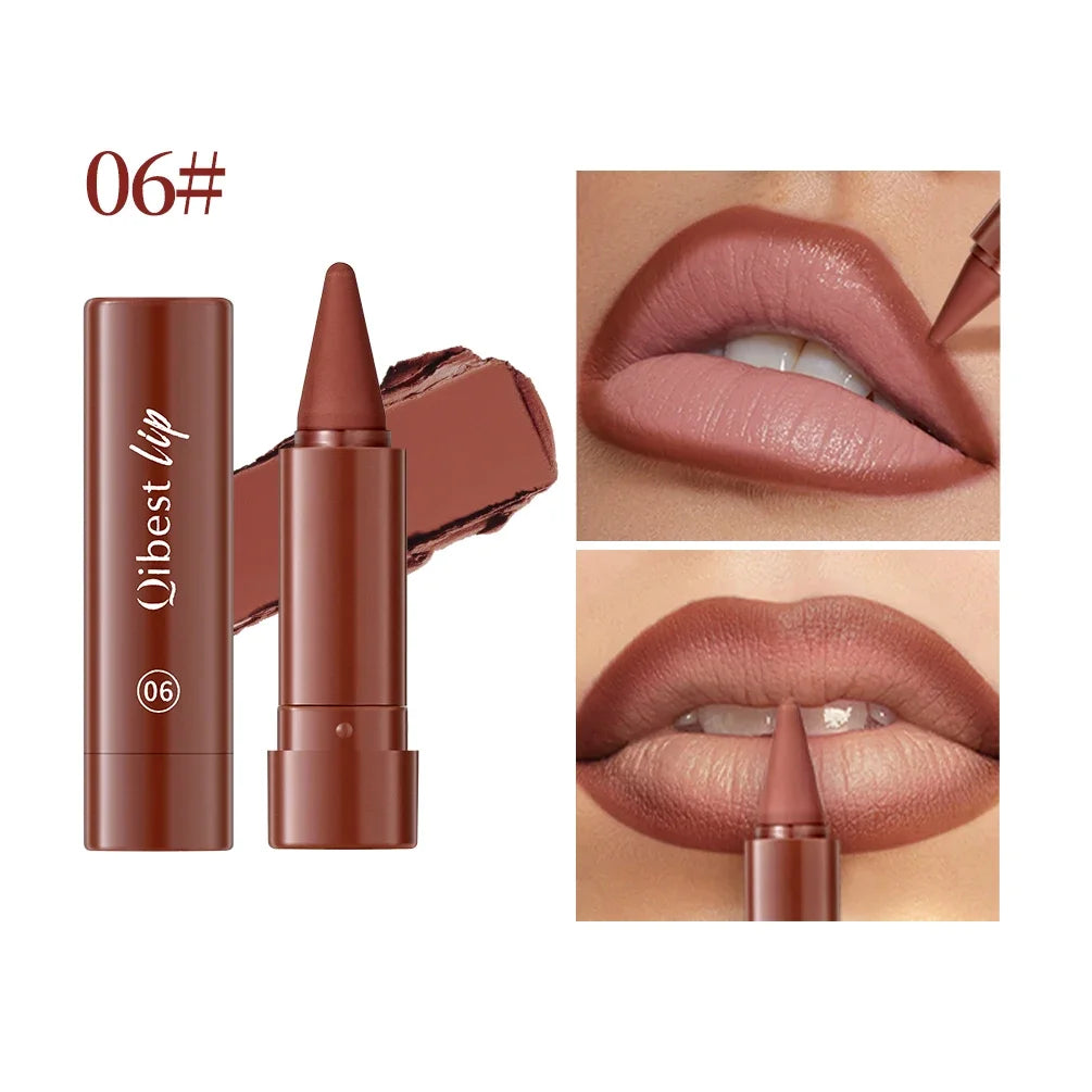 QIBEST 6 Color Matte Lipliner Lipstick Waterproof Lip Stain Lipstick Natural Nude Pink Lip Liner Outline Lips Contour Makeup