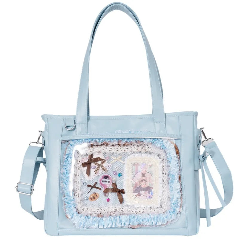 Womens Shoulder Bag Leather Sweet Lolita Jk Elegant Cute Casual Ita Bag Japanese Style Transparent Fashion Handbag