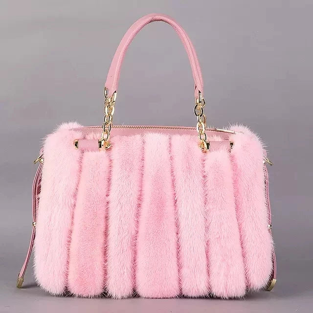 2021 New Mink Fur Bag Women Luxury Handbags Elegant Ladies Single Shoulder Bag Female Leather Solid Color Party Hand Bag