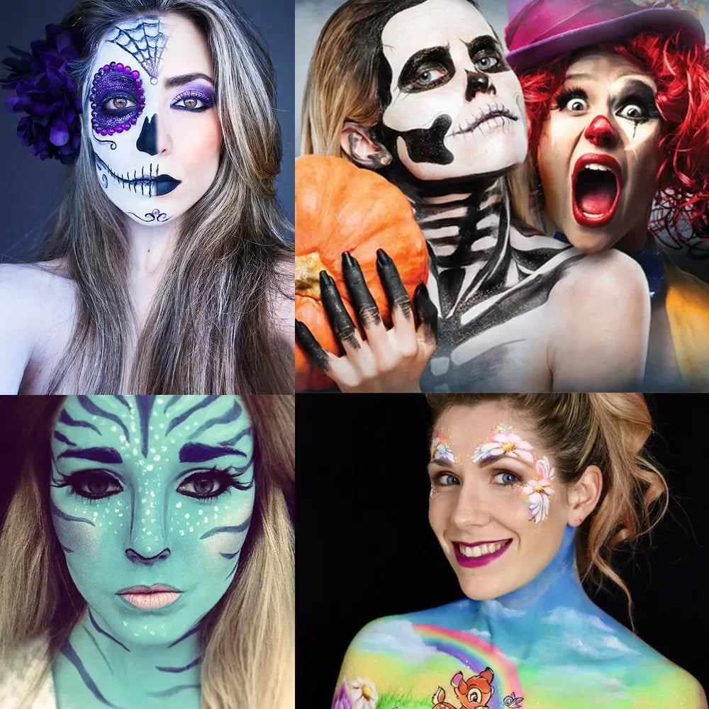 12/20 Colors Face Body Painting Fake Blood ,Halloween Professional Special Effects Makeup Kit with Wound Modeling Scar Wax